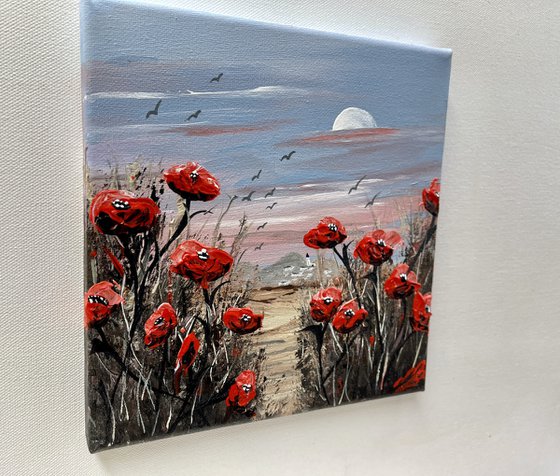 Red Poppies and a Full Moon