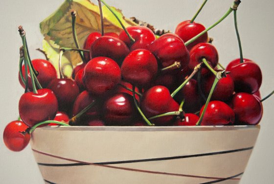 Still life with cherries II , Original oil on canvas painting