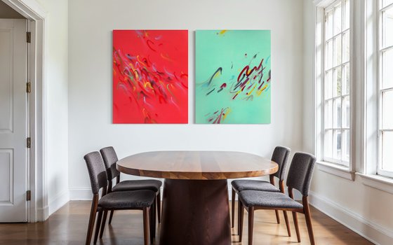 Diptych 'Blue And Red Notes"