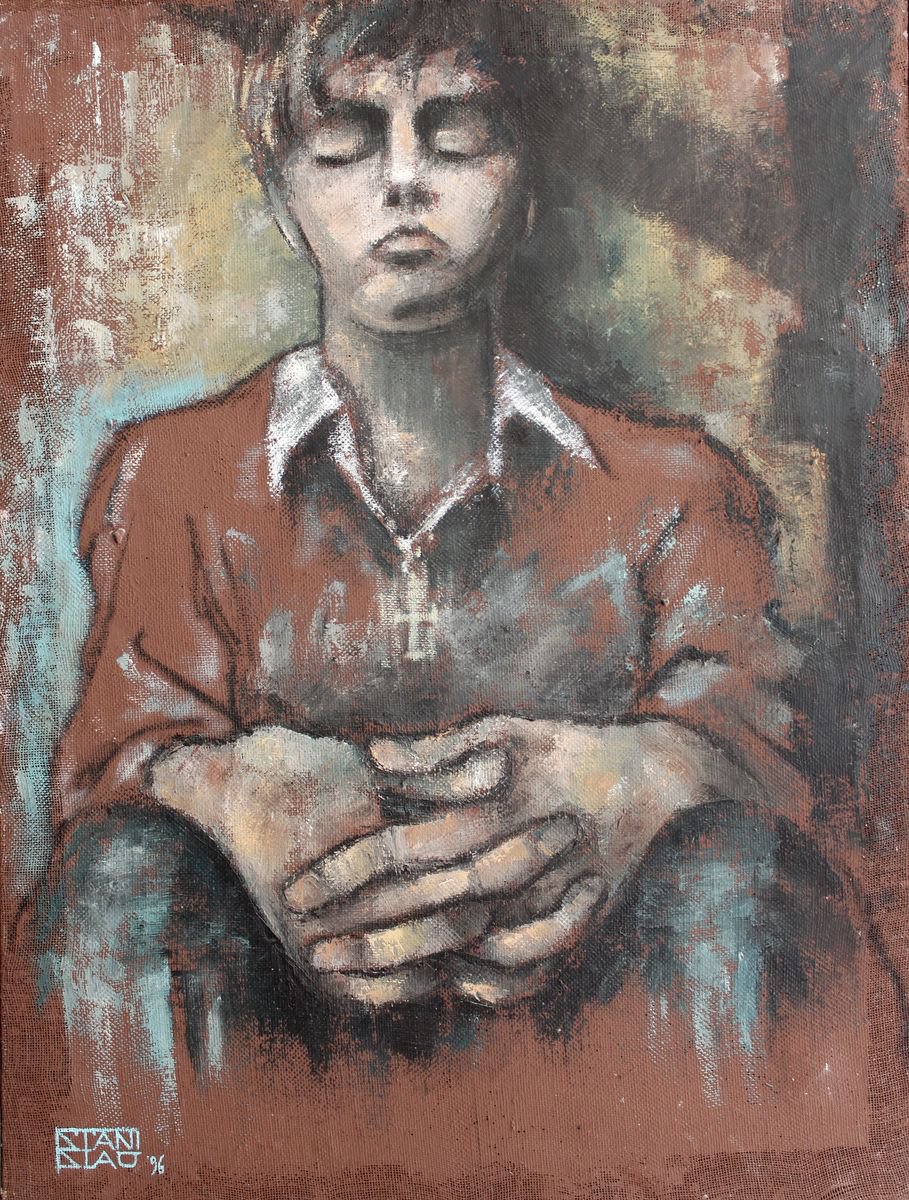 Expressive Portrait Oil Painting By Vincenzo Stanislao, 24 X 31", Faith, Original Artwork