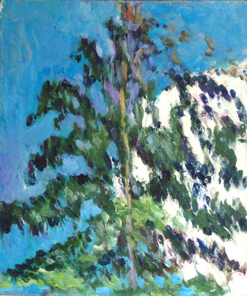 A birch. Oil on MDF. 25 x 35 cm. by Alexander Shvyrkov