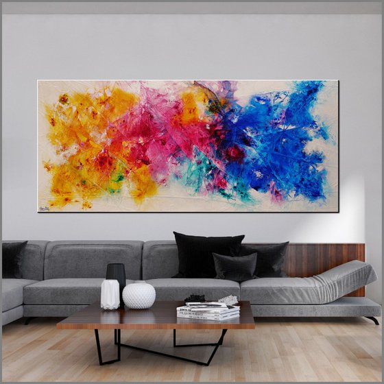 Washed Colour 270cm x 120cm Colourful Textured Abstract Art