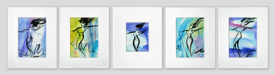 Goddess Dance Collection - Set of 5 Matted Brushstroke Goddess Art