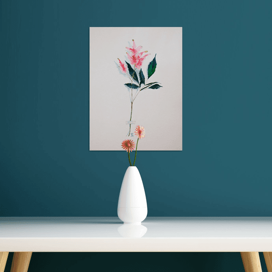 Botanical ORIGINAL watercolor painting, pink flower of mint, romantic gift for her