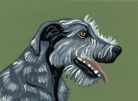 ACEO ATC Original Miniature Painting Irish Wolfhound Pet Dog Art-Carla Smale