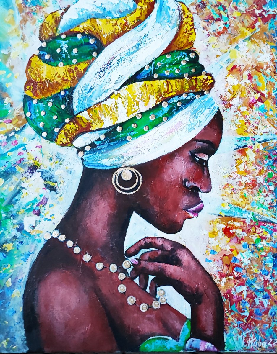 Impressionistic Portrait Acrylic Painting By Tatajana Obuhova, 16 X 20", African Queen, Original Artwork
