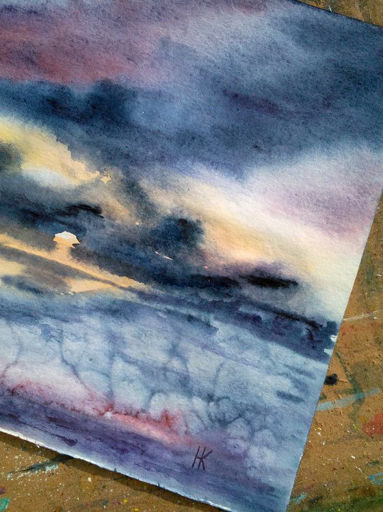 Abstract watercolor landscape wet on wet original watercolor painting FOLLOW YOUR SUN