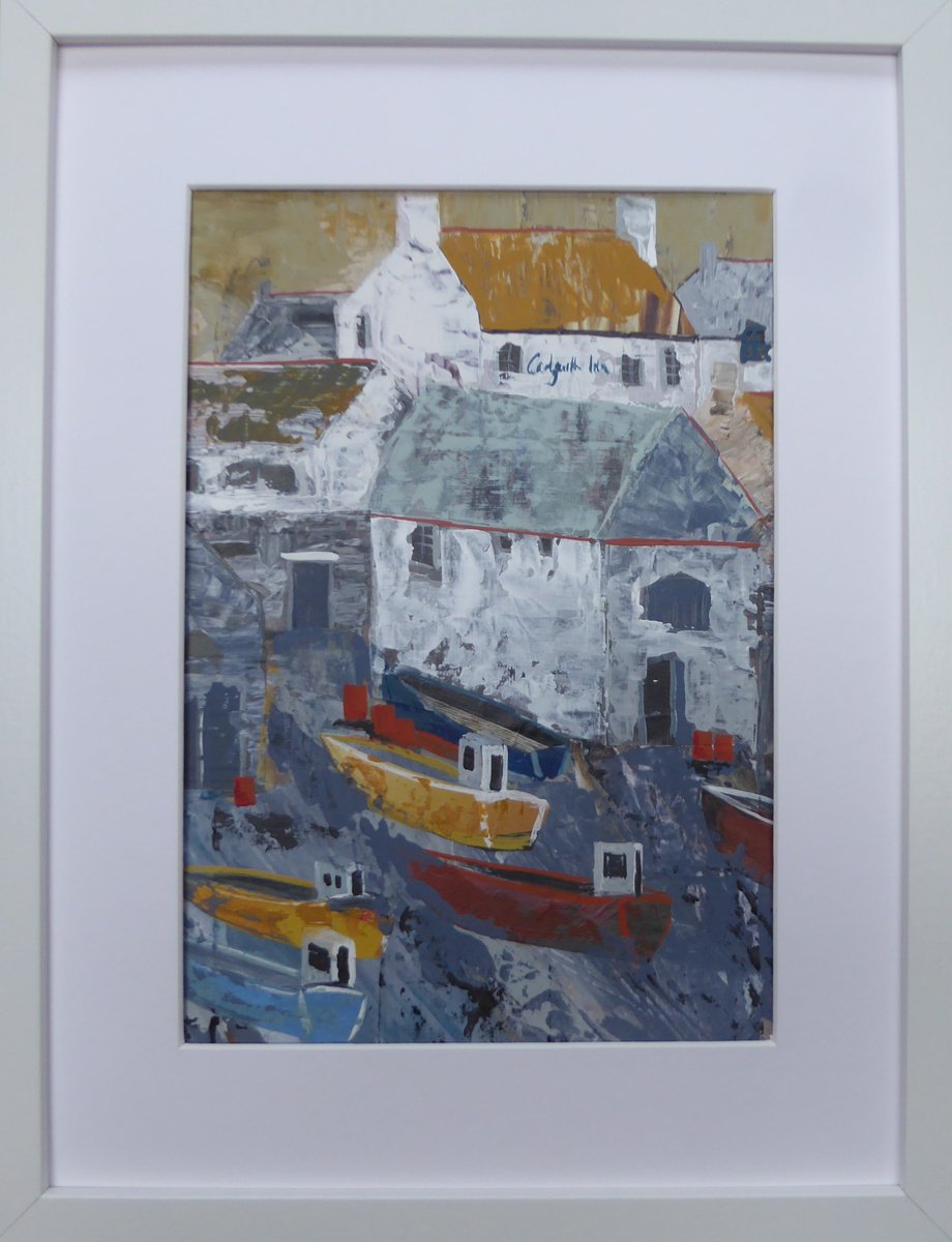 Landscape Painting By Elaine Allender, 13 X 17, Cadgwith Boats, Original Artwork