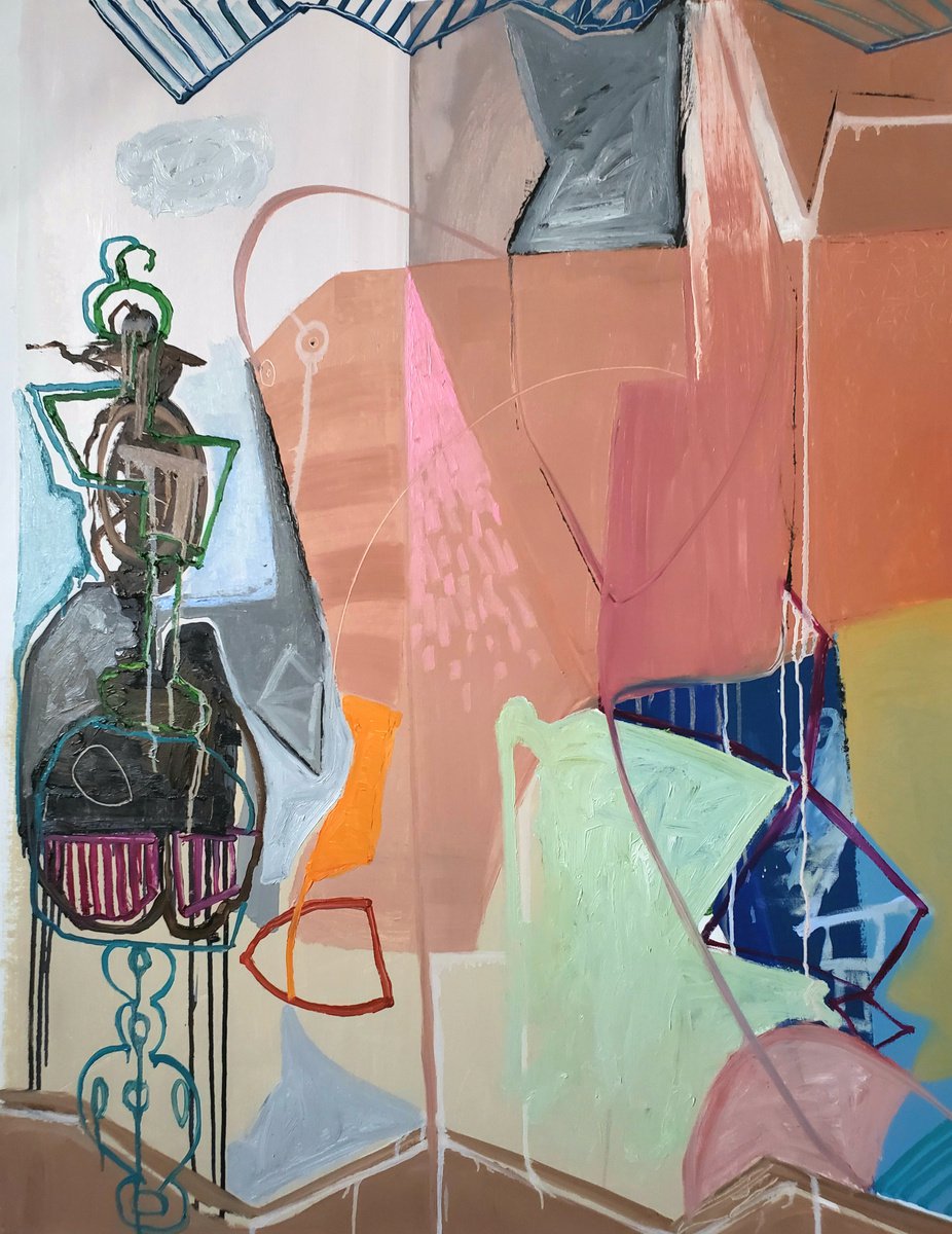 Abstract Oil Painting By Shelton Walsmith, 47 X 58", Pink Pachyderm, Original Artwork