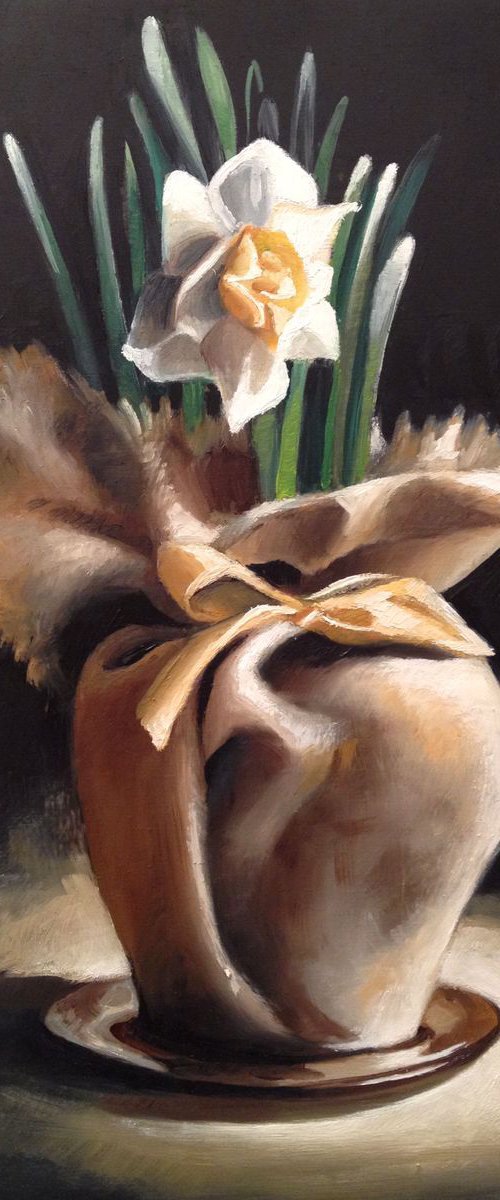 Portrait of a daffodil-Original painting- oil on wood - 20 x 30 cm ( 8' x 12') by Valentina Toma' aka Zoe Chigi