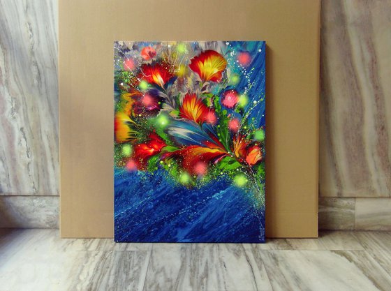 "Summer Sea Breeze" Floral Abstract Painting 60 x 80cm