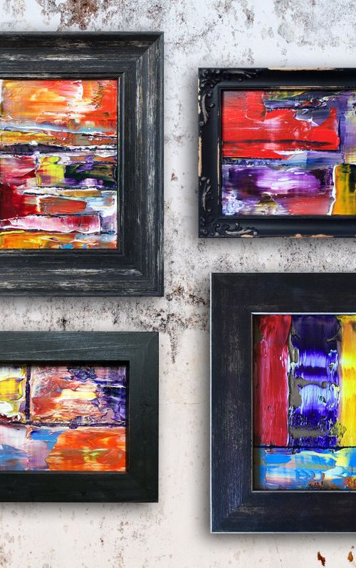 "Bad Mofos" - FREE WORLDWIDE SHIPPING - Original PMS Micro Painting Quadriptych On Glass, Framed - 16 x 20 inches by Preston M. Smith (PMS)