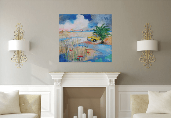 Сhecker. Mushrooms. Beach