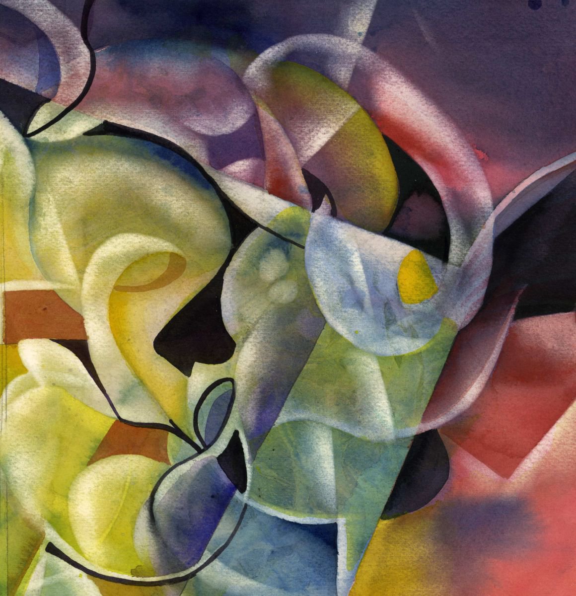 Abstract Watercolour By Alfred Ng, 13 X 14, Curves, Original Artwork