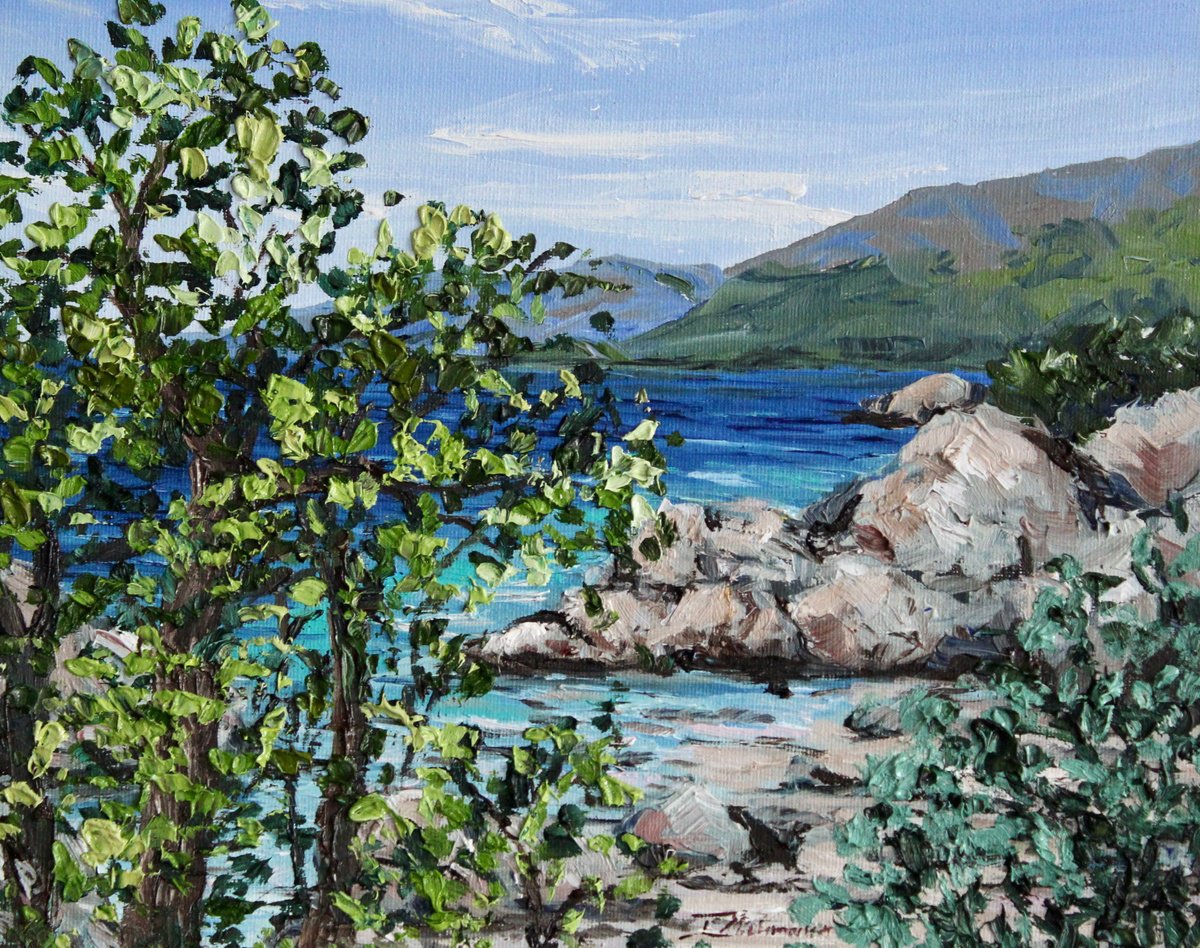 Impressionistic Landscape Oil Painting By Liza Illichmann, 12 X 9", The Quiet Bay, Original Artwork