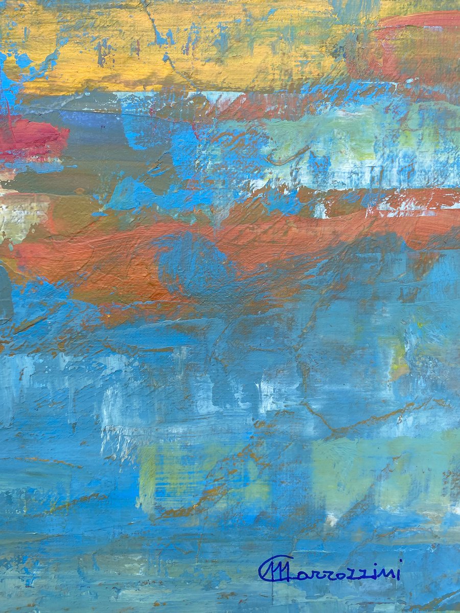 Abstract Landscape Acrylic Painting By Marcello Carrozzini, 16 X 12", Giornata Di Vento, Original Artwork