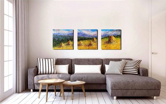 Large landscape painting On the top of mountain painting Panoramic landscape Mountain abstract painting Wheat Fields landscape Original art