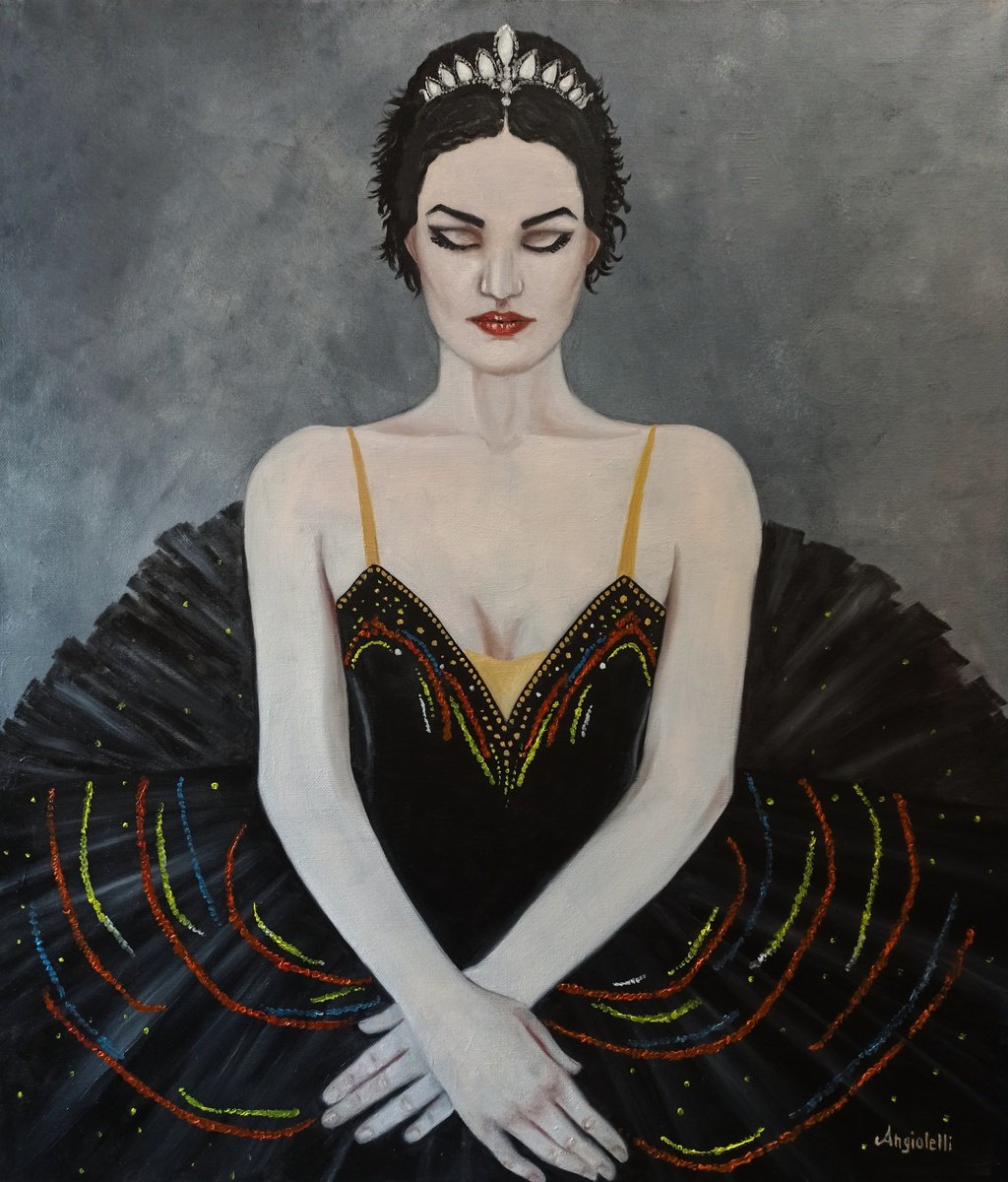 Photorealistic Portrait Painting By Anna Rita Angiolelli, 24 X 28, Black Swan, Original Artwork