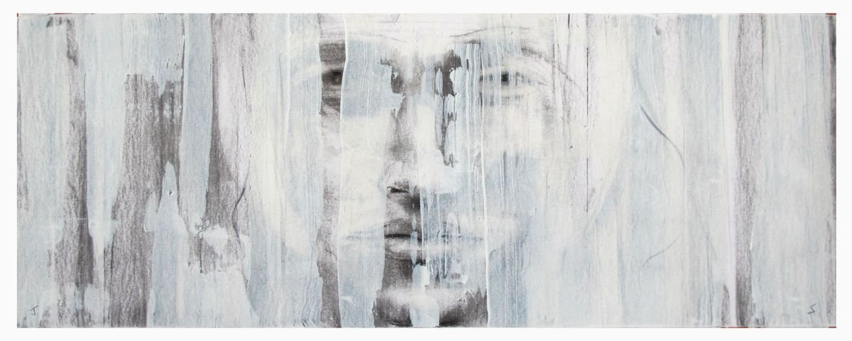 Surrealistic Portrait Acrylic Painting By John Sharp, 34 X 13, Angel A, Original Artwork