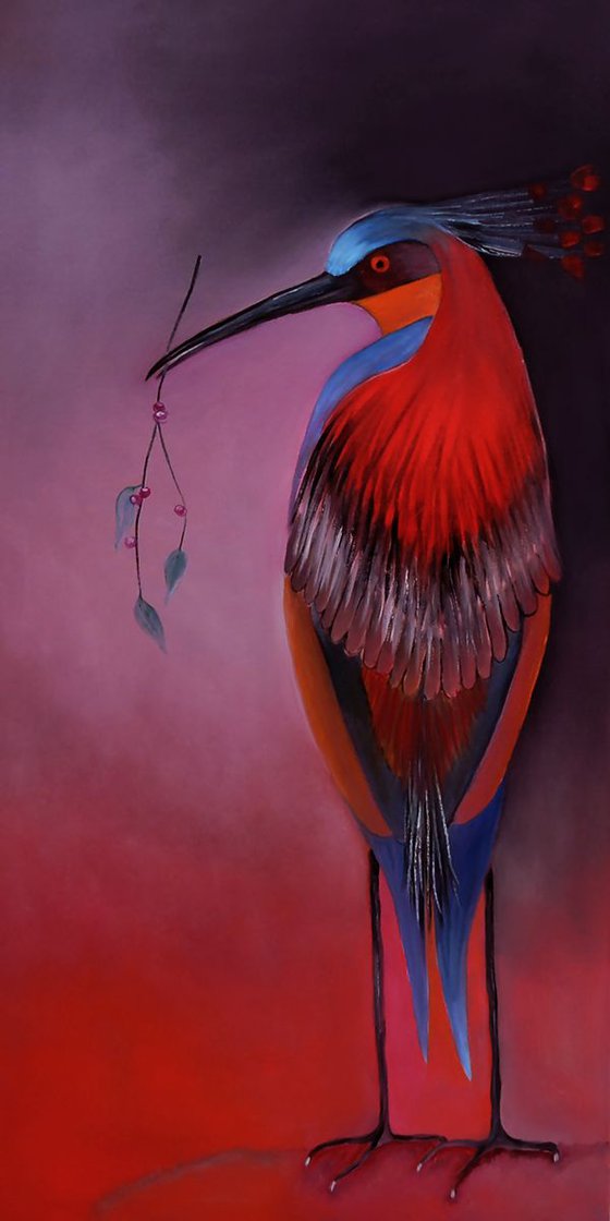 Bird Presentation. Large painting , 24" x 48".