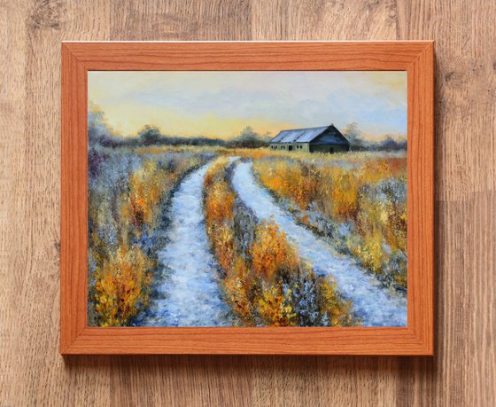 Frosty country road in winter