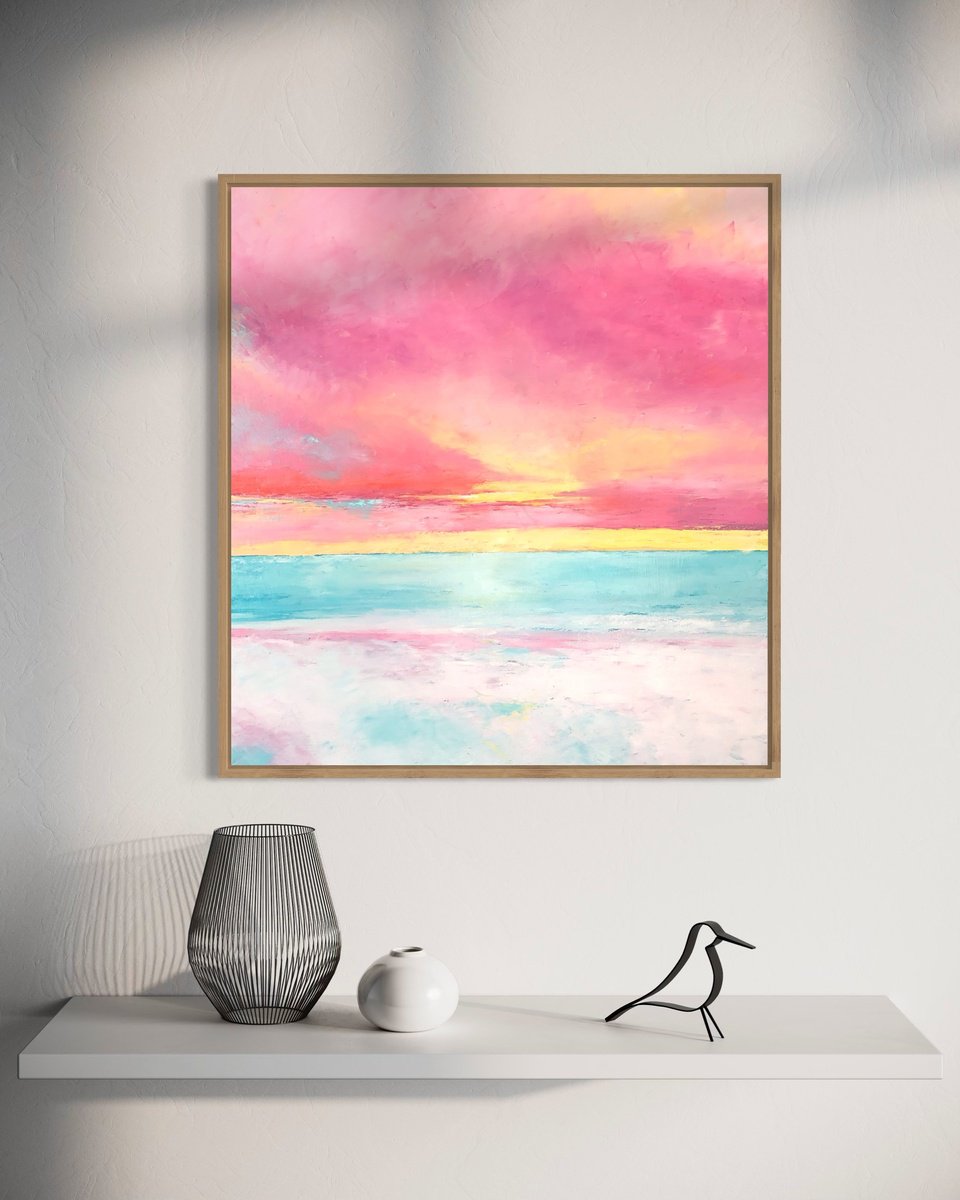 Impressionistic Landscape Oil Painting By Volodymyr Smoliak, 26 X 28", Calm Ocean. Sunset, Original Artwork