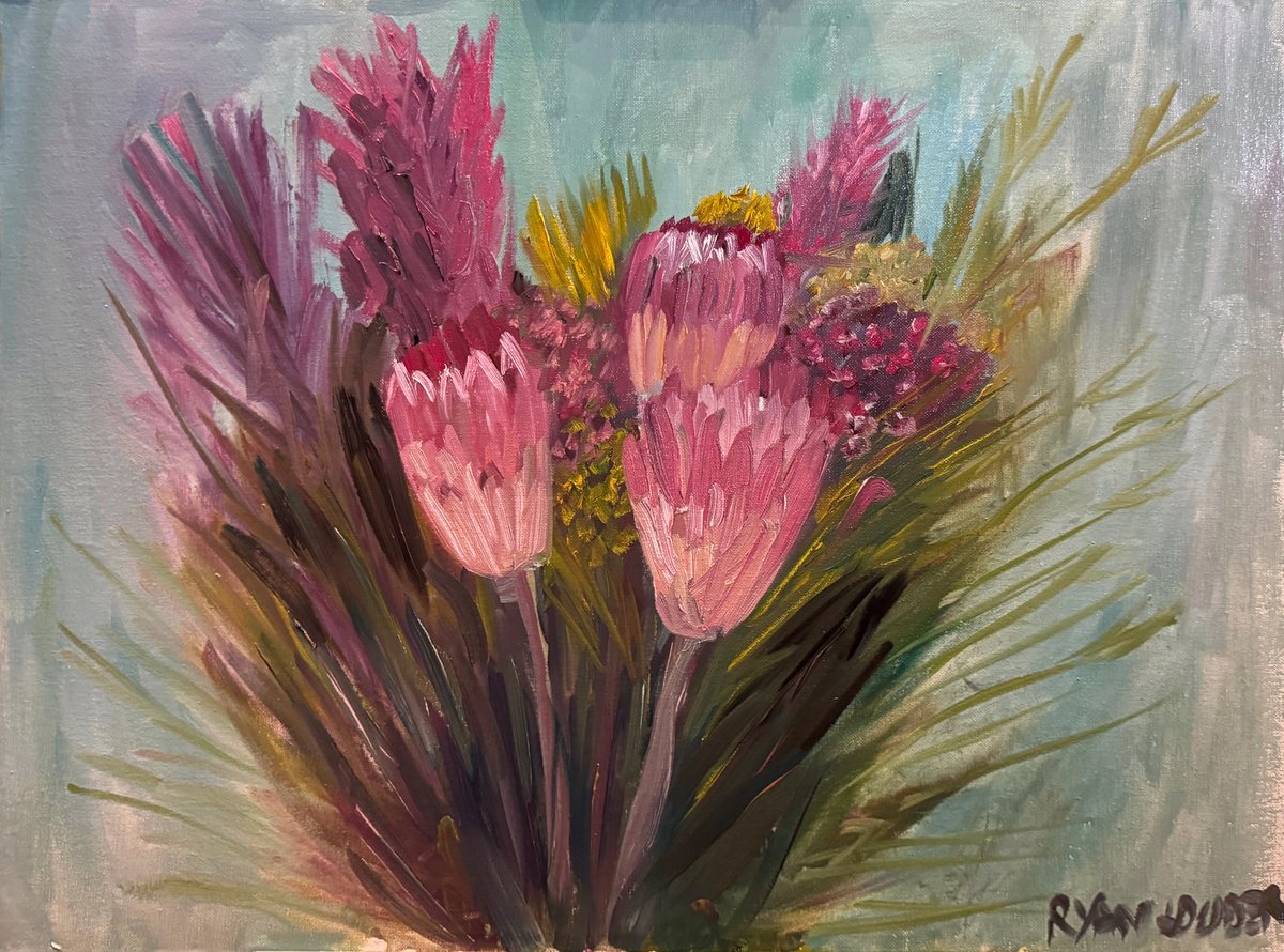 Expressive Botanical Oil Painting By Ryan Louder, 24 X 18", Flowers From Africa, Original Artwork