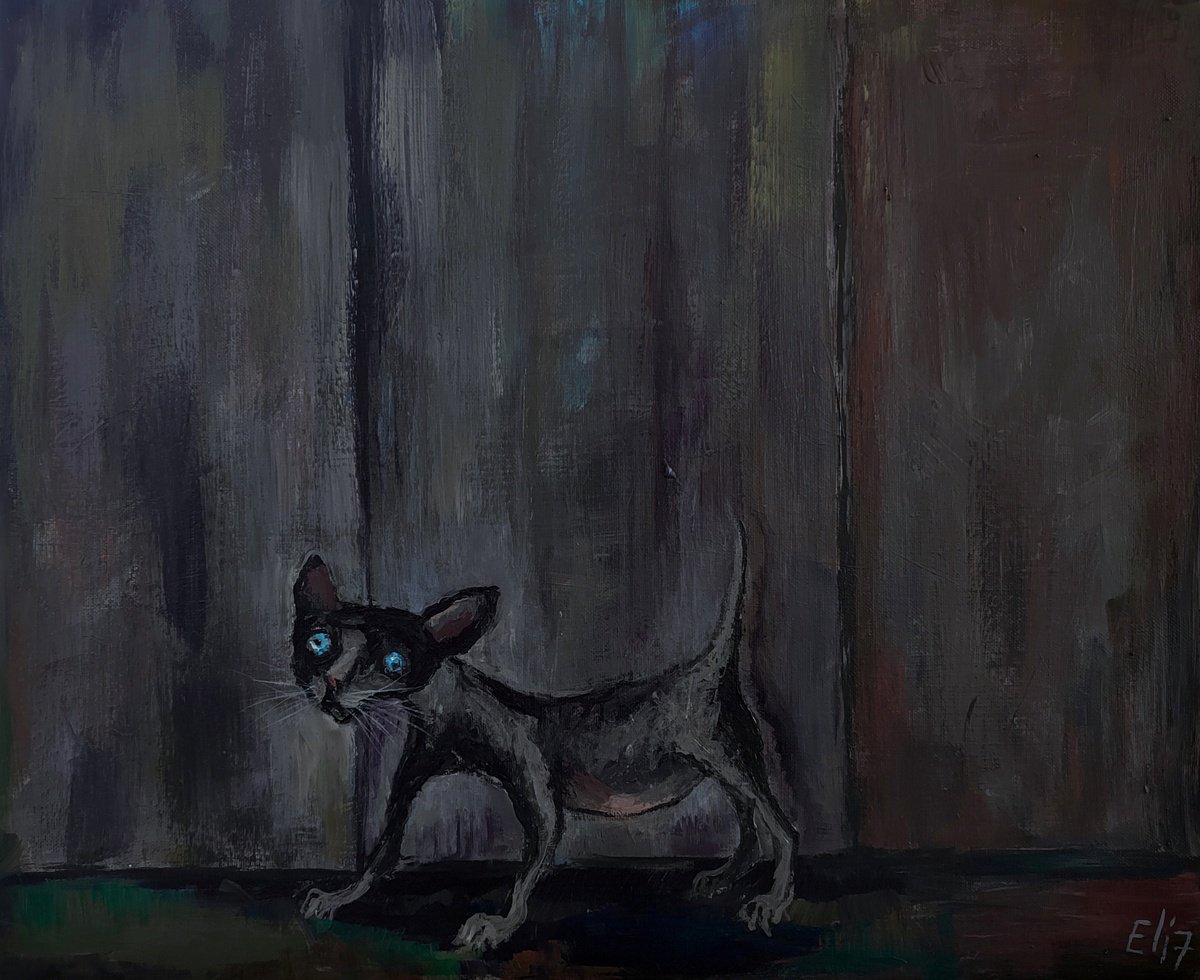 Expressive Animal Acrylic Painting By Elisheva Nesis, 20 X 16, Stray, Original Artwork