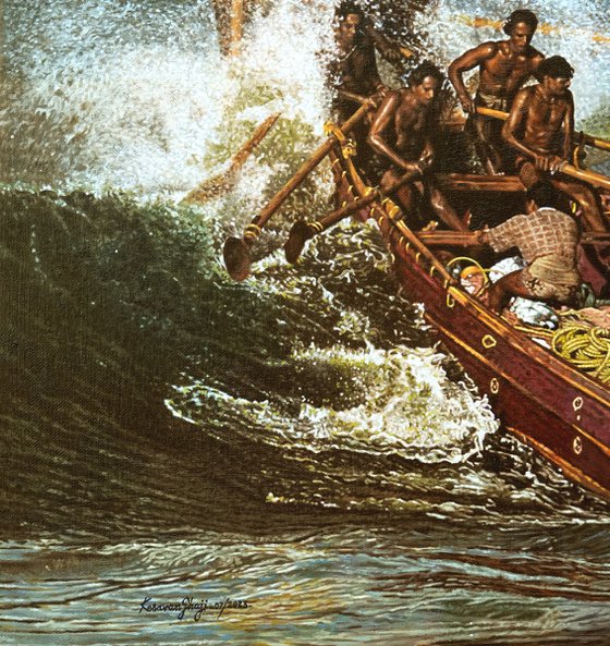Fishermen and wave