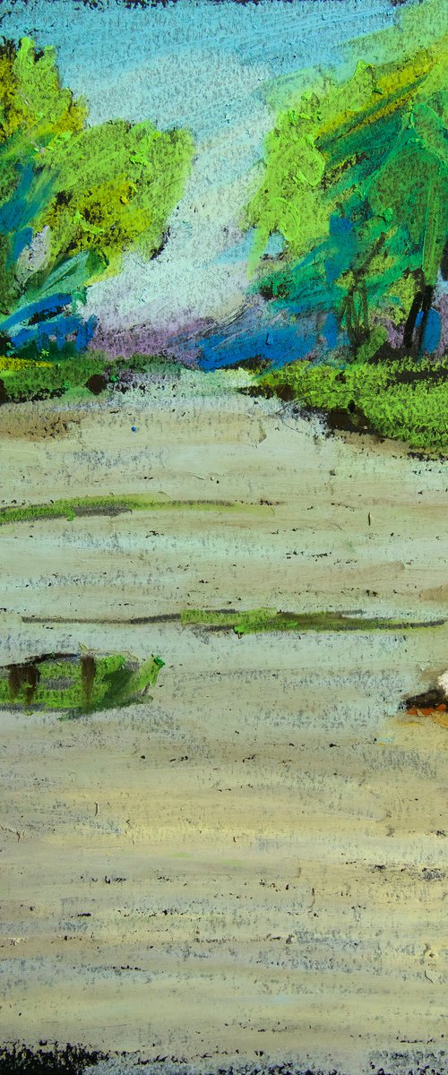 Lonely duck. Oil pastel painting. Small interior decor gift travel england travel London shadow original impression by Sasha Romm