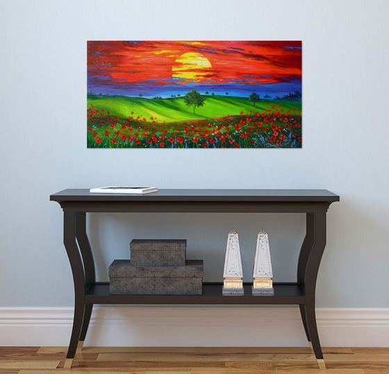 Sunset over a poppy field