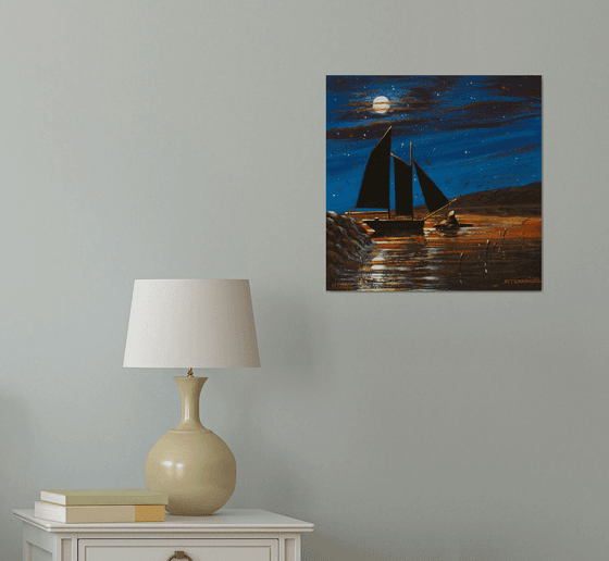 sailboat under the moonlight