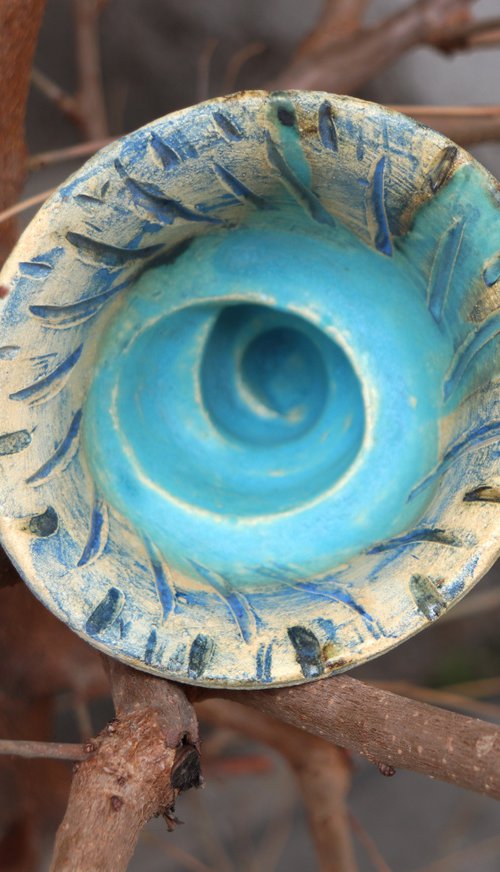 Sea ocean  ceramic bowl . Nautical bowl . Ceramic pot with spiral form . by Gallery Sonja Bikic