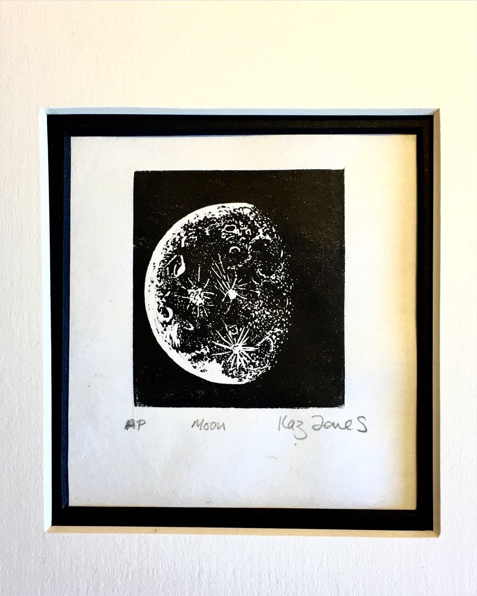 Impressionistic Landscape Etchings & Engravings By Kaz Jones, 4 X 5", Moon, Original Artwork