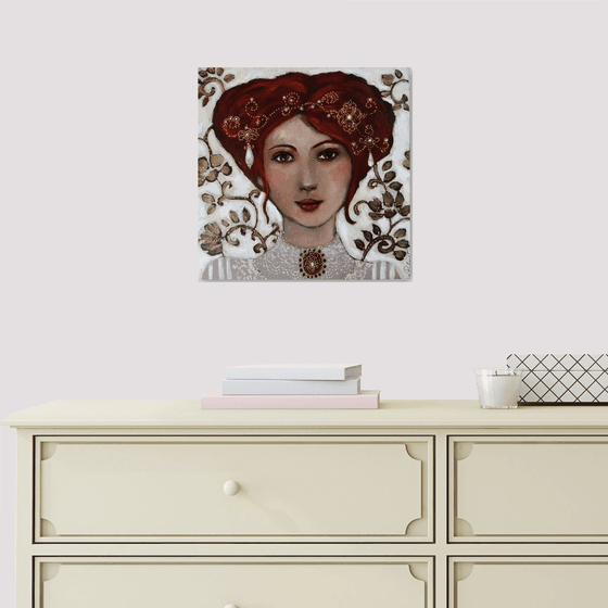 Victoria 30x30cm  Romantic red head woman