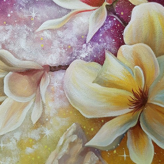 "Night shining", magnolia painting, blossoming, flowers