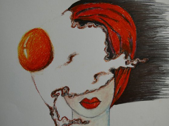 Drawing of Egg girl in red