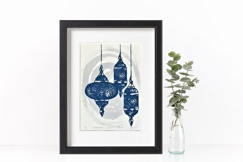 Moroccan Lanterns in Blue by Veronica Lamb