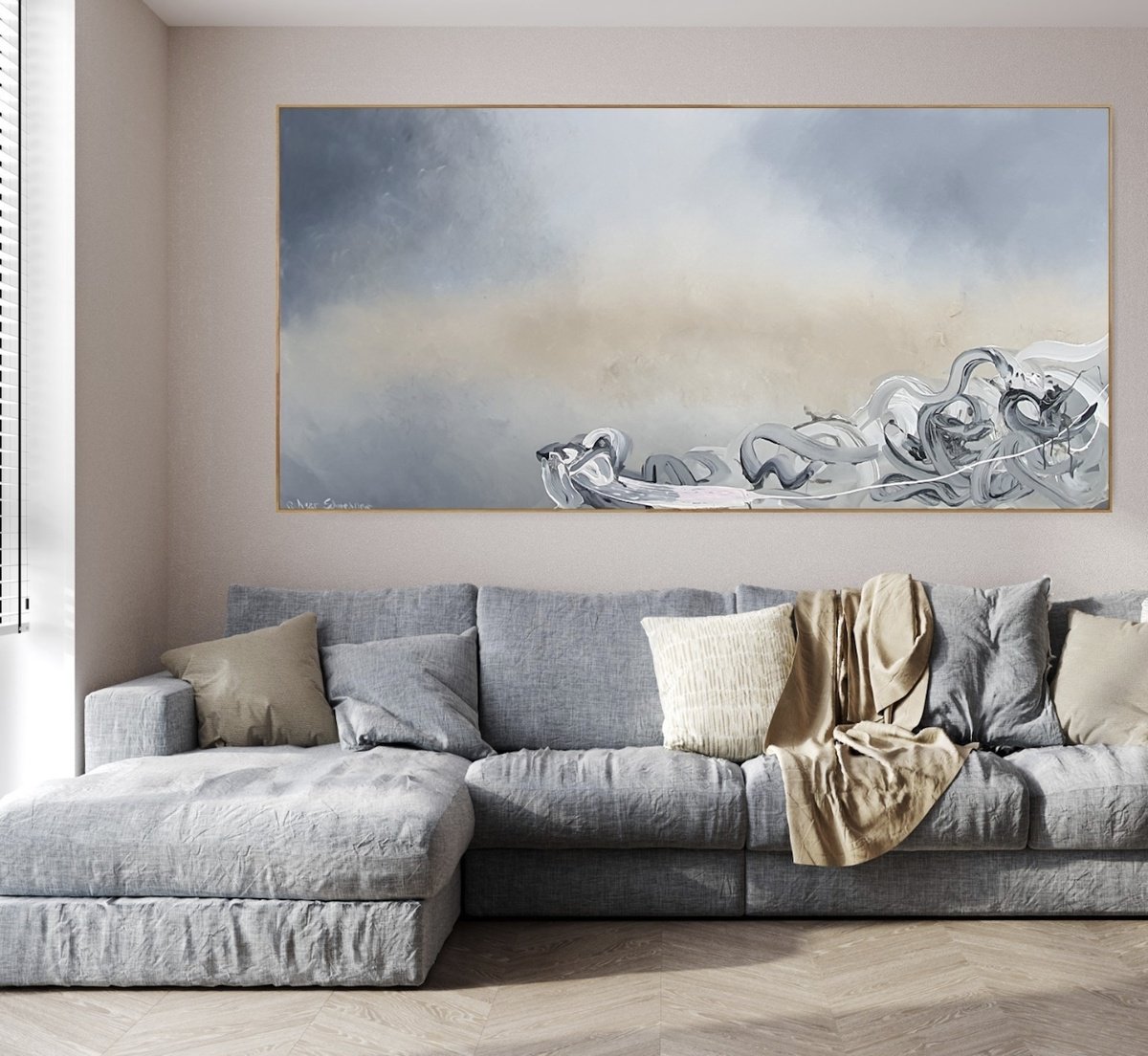 Abstract Acrylic Painting By Gabriela Azar Schreiner, 75 X 39, Light Years, Original Artwork