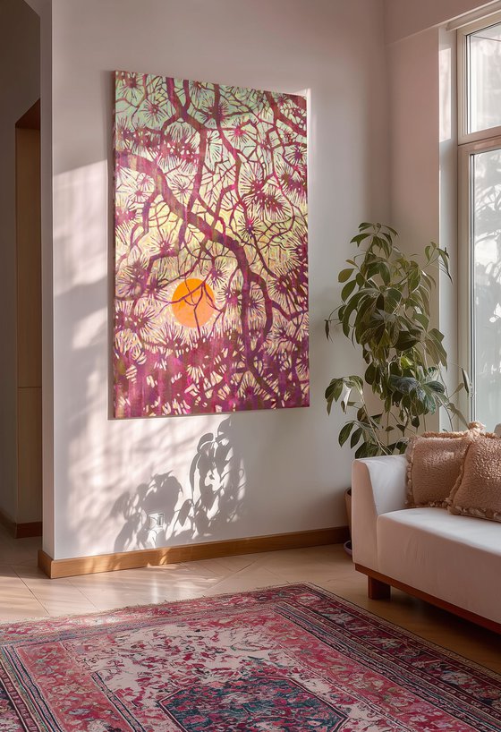 Coniferous Branches at Sunset