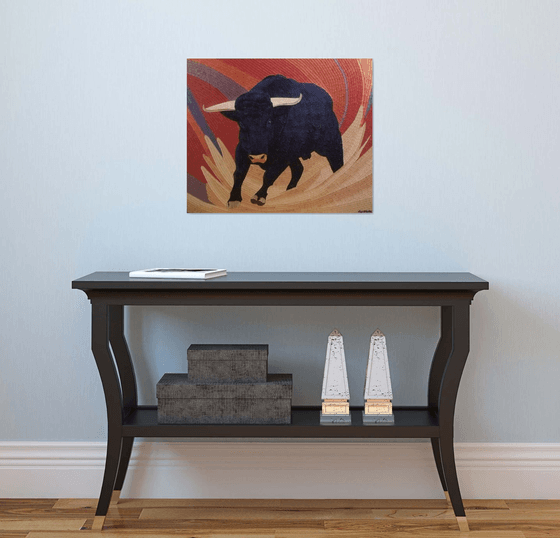 The Storm - Glass mosaic black bull art; home, office decor; gift idea