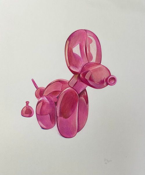 Bubblegum. Pink Balloon dog drawing by Bethany Taylor
