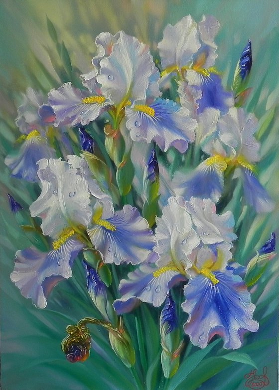 "Irises" Original painting Oil on canvas Home decor
