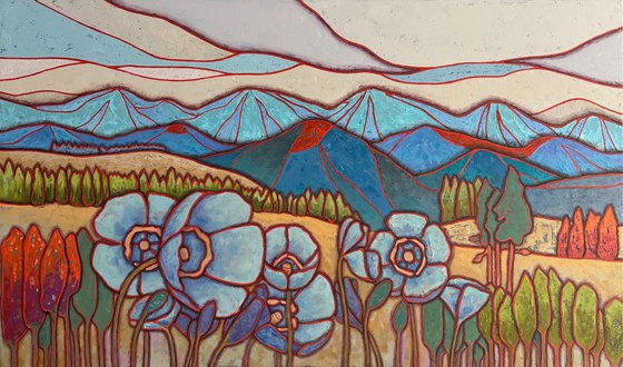 Blue poppies in the mountains