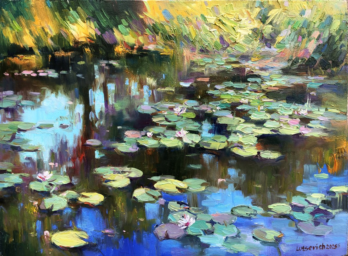 Water lilies in the pond by Vladimir Lutsevich