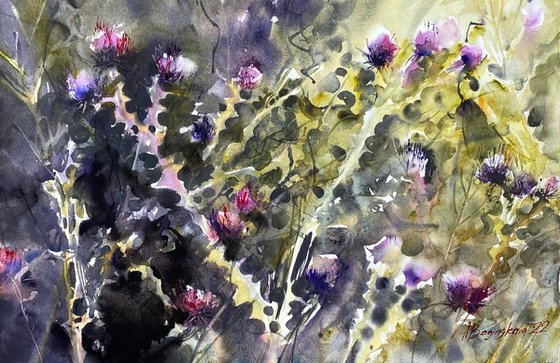 Blooming plant - floral watercolor
