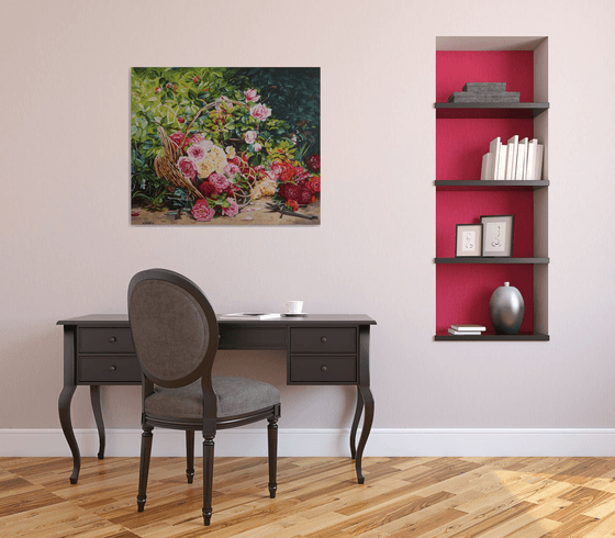 Garden Roses in a Basket