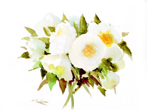 White Peony Flowers by Suren Nersisyan