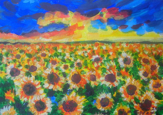 COMMISSIONED ARTWORK - Sunset with sunflower field
