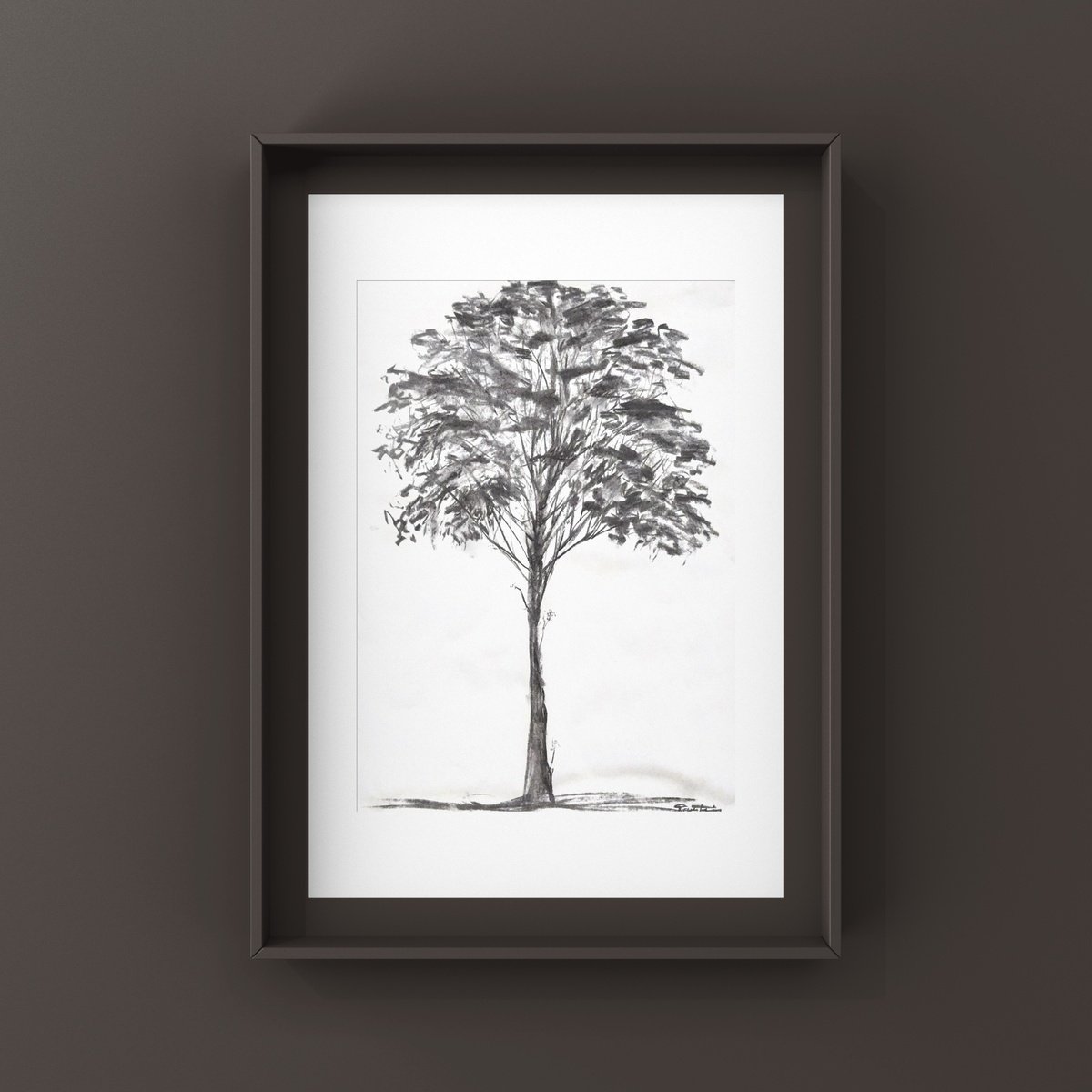 Expressive Botanical Charcoal Drawing By Gozde Temiz Istanbul, 18 X 28, Sketch, Original Artwork